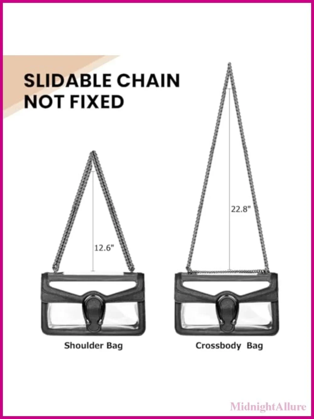 Clear PVC Stadium Approved Hobo Handbag Chain Strap Vegan Leather
